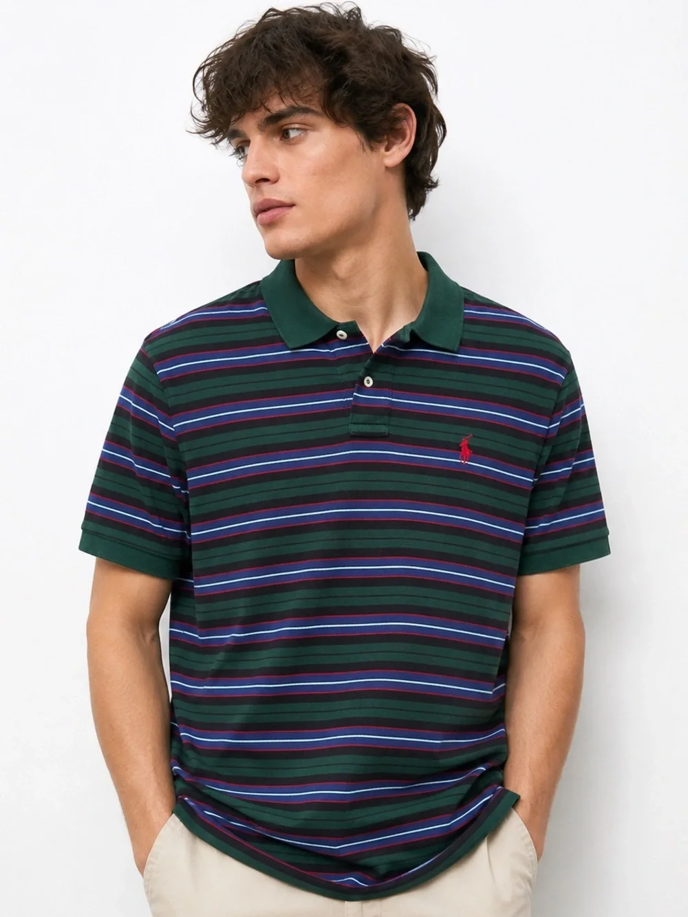 Polo Ralph Lauren Custom Fit Striped Polo Shirt XL Green Blue Red Cotton